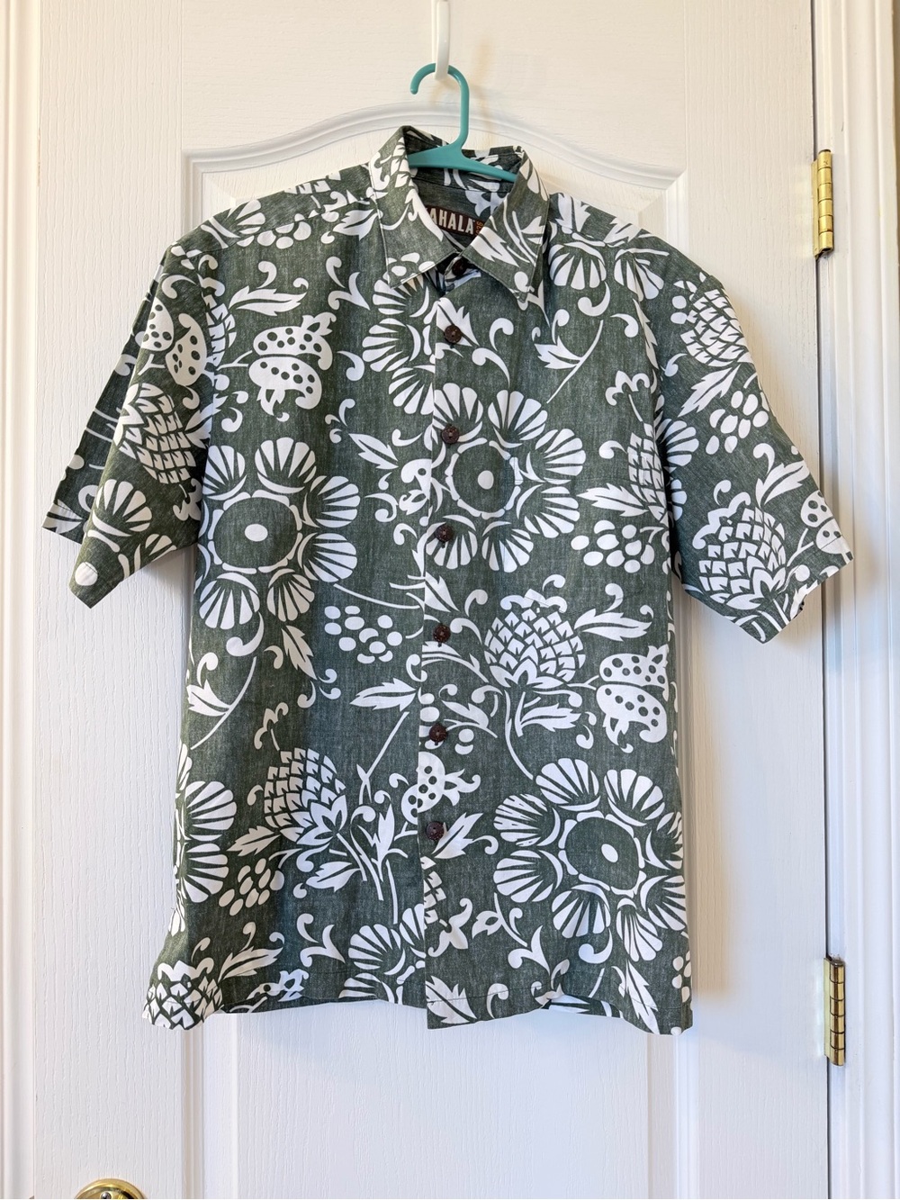 Kahala 1936 Men’s Hawaiian Aloha Shirt M Green White Floral 100% Cotton